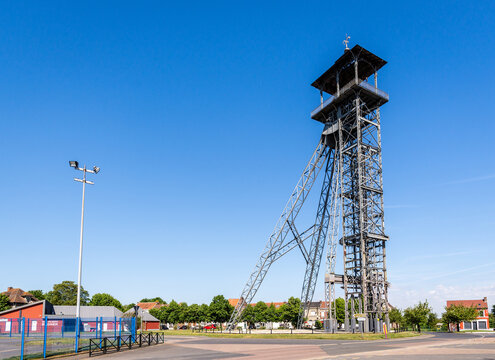 Li&eacute;vin, France - May 11, 2025: The headframe of the mine shaft no. 3bis of the Mines de Lens mining company is conserved on the former site and listed as a UNESCO World Heritage Site since 2012.