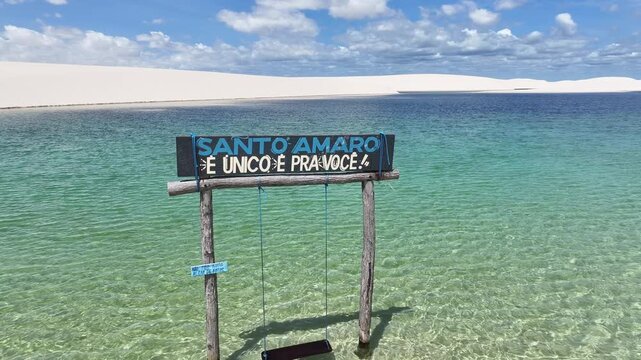 Lencois Maranhenses Skyline In Santo Amaro Maranhao Brazil. Sand Dunes And Lagoons Forming During The Rainy Season. Shore Sky Clouds Beach Sea. Shore Panning Wide. Santo Amaro Maranhao.