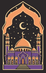 illustrations vector icon collection of Ramadan Islamic symbols items and a mosque.
