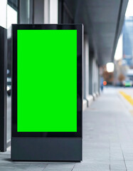 Blank Green Screen Billboard in City Street