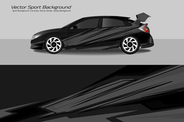 Sporty Hatchback Car Livery with black and White color Racing Stripes EPS 10