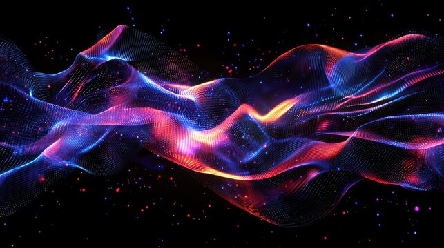 Abstract digital data flow with holographic elements and a cybernetic theme.