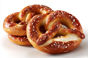 Warm and soft homemade pretzels with a glossy finish and sea salt on top displayed on a clean surface