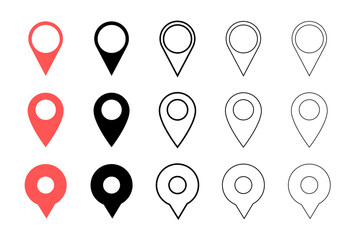 Modern Map Pin and Location Marker Icon Set with Navigation Symbols and Destination Elements for Wayfinding and Travel Design