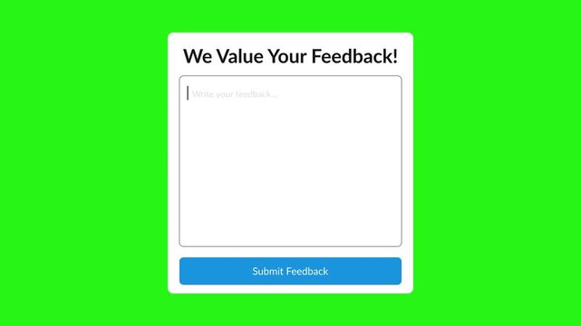 User interface for submitting website or app animation feedback on 4K green screen background