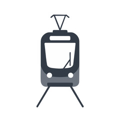 Front view city tram moving forward with motion lines