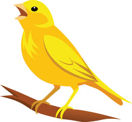 Vibrant Yellow Canary Bird Singing on Branch, Beautiful Nature Illustration, Vector Graphic Design