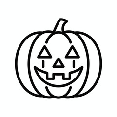 Simple black and white outline of a happy jack o lantern