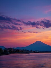 Mount Fuji view with dramatic summer sunset