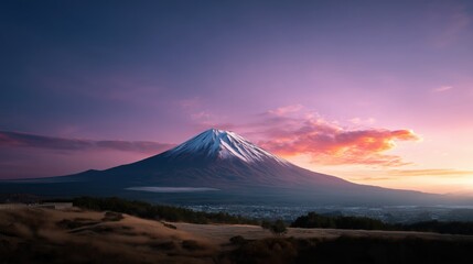 Mount Fuji sunset with layered warm tones