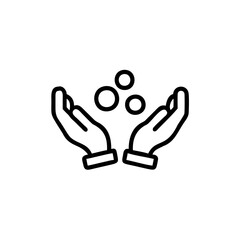 Minimalist outline icon open hands holding three coins money currency