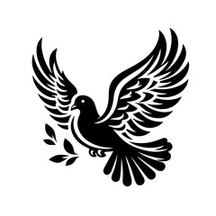 Obraz premium Black Silhouette of a Dove with Olive Branch.