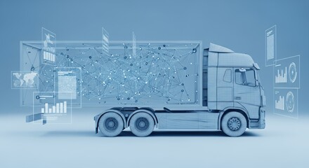 Autonomous Digital Truck with Network Data and Graphs in Futuristic Technology Scene