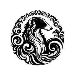 Fototapeta premium Elegant Borzoi Dog in Ornate Circular Design.