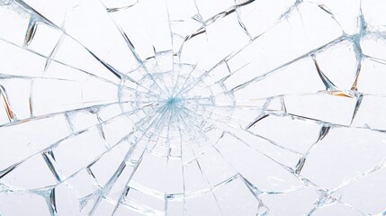 Obraz premium Shattered Glass Surface with Radiating Cracks and Clear Background for Artistic and Conceptual Use