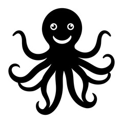 Vector cartoon octopus silhouette with smiling face