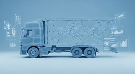 Futuristic Truck with Digital Data Networks and Analytics Visuals