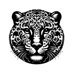 Fototapeta premium Stylized Black and White Leopard Face with Ornate Patterns.