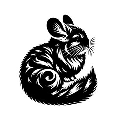 Stylized Black Chinchilla Silhouette with Swirls.