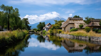 Obraz premium Traditional Japanese Architecture near Mount Fuji