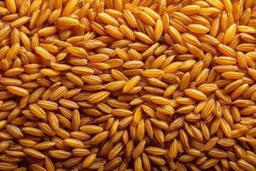 Obraz premium Bright golden grains spread out on a flat surface showcasing their texture and color under soft lighting