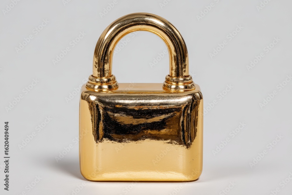 Poster golden padlock displayed against a plain background showcasing its shiny surface and distinct shape 