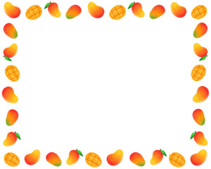 マンゴー 水彩 手描きイラスト フレーム 夏のチラシ・ポスター・Webデザインに使える装飾イラスト素材