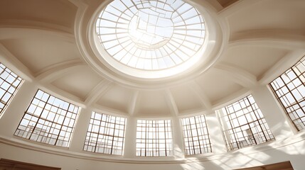 A sunlit, domed ceiling with numerous arched windows.