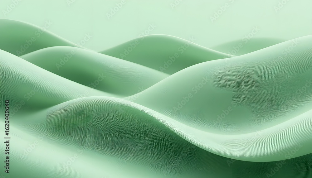 Poster abstract image of smooth, rolling hills or waves in a soft, muted green color, creating a calming an