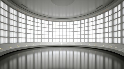 Fototapeta premium Empty circular hall with large, divided windows.
