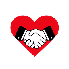 Handshake inside red heart icon symbolizing partnership and trust