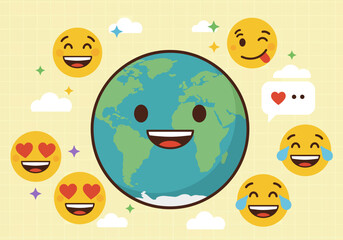 Fototapeta premium Celebrating world emoji day, flat vector design illustration