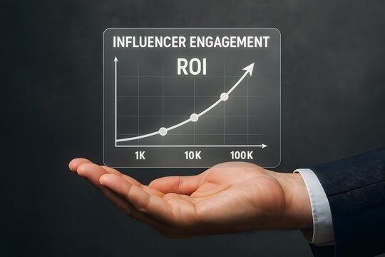 Influencer engagement roi graph rising in hologram hand