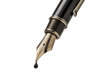 Exquisite black fountain pen nib with intricate design and glossy finish on black background