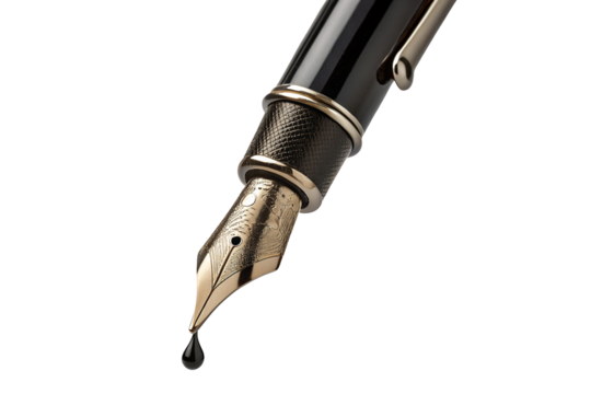 Exquisite black fountain pen nib with intricate design and glossy finish on black background - Powered by Adobe