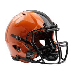 Fototapeta premium Vibrant photo of orange american football helmet isolated on transparent background.