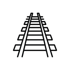 Simple outline drawing of railroad tracks leading into the distance