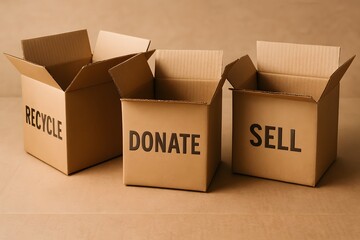 Recycle donate sell boxes for sustainable decluttering