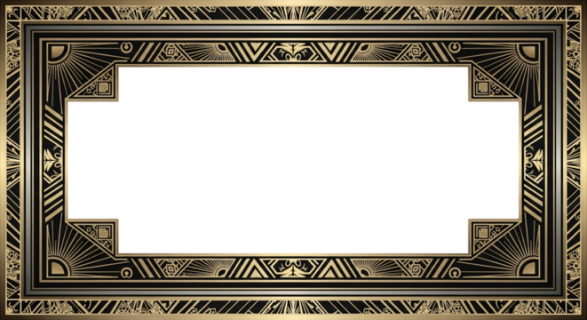 Luxury black and gold geometric frame with metallic edges and art deco design filling the borders, clean white center - Powered by Adobe