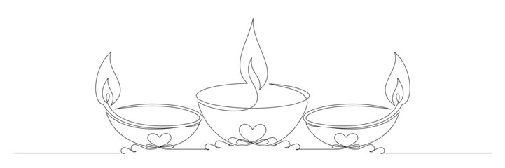 Diwali candles with continuous line drawing for Diwali festival decoration 3
