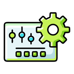 Control panel with sliders and a gear isolated on white background for settings and adjustments