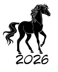 Horse pet symbol 2026 - vector silhouette image for logo, pictogram or stencil. Mare thoroughbred graceful animal for stencil and inscription 2026