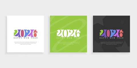 Set of 2026 Happy New Year Logo Text Design with Number Templates. Card, Cover, Poster Vector