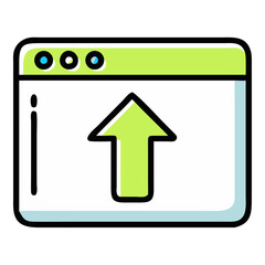 Upload arrow in browser window isolated on white background, representing file transfer and online communication