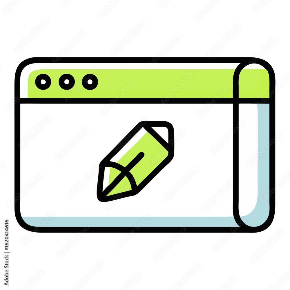 Poster pencil in browser window isolated on white background, representing file transfer and online communi