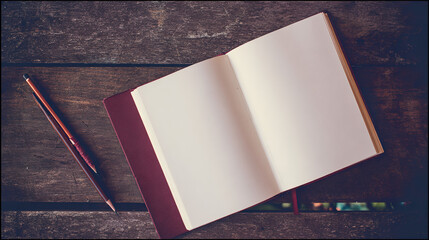 Minimalist wooden desk with an open notebook and writing tools, showcasing simplicity and productivity.