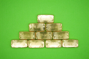 Gold bars, gold color, containing 96.5 percent gold.