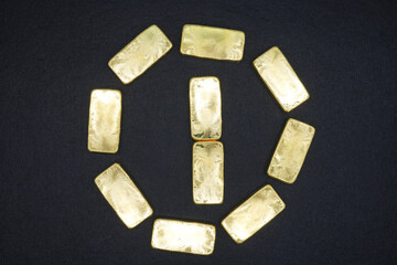 Gold bars, gold color, containing 96.5 percent gold.