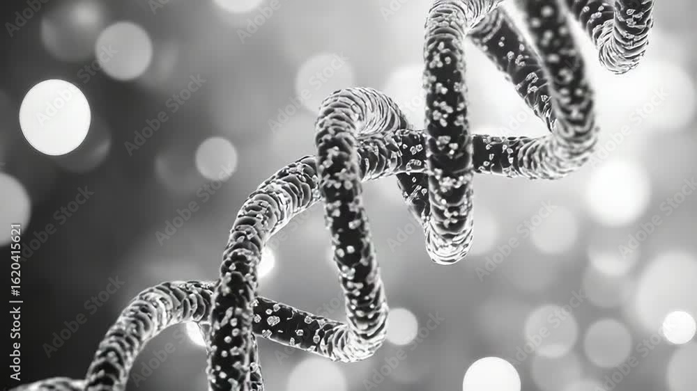 Poster dna double helix rotating showing genetic code on blurred background