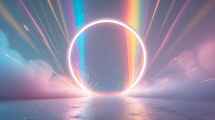 Obraz premium Rainbow Light Ring With Large Bokeh And Magical Particle Flow.